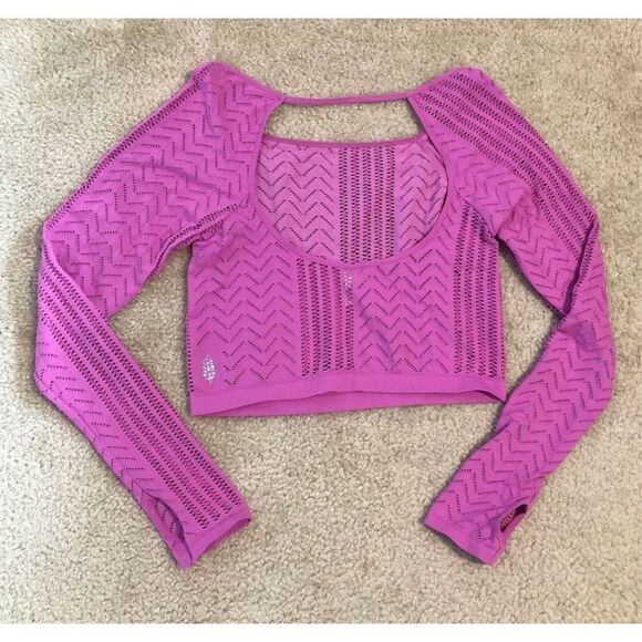 Free People Perforation Nation Long Sleeve Top in Pink Size XL NWOT - Picture 10 of 11